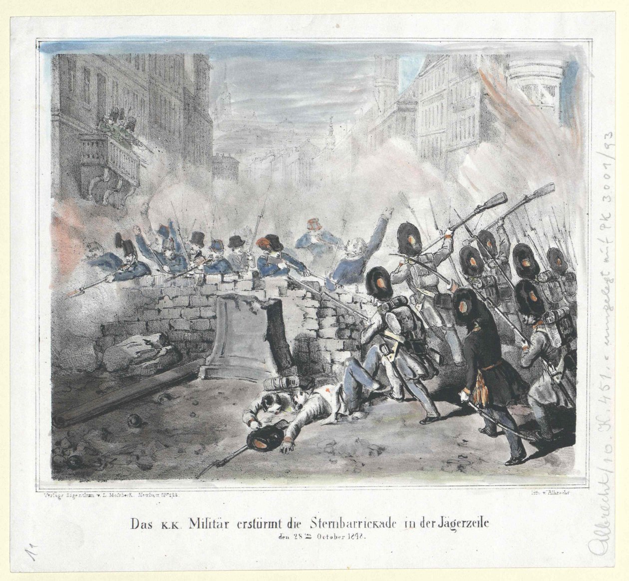 Los militares del k. k. asaltan la Sternbarrickade en la Jaegerzeile el 28 de octubre de 1848 de Artist Unknown