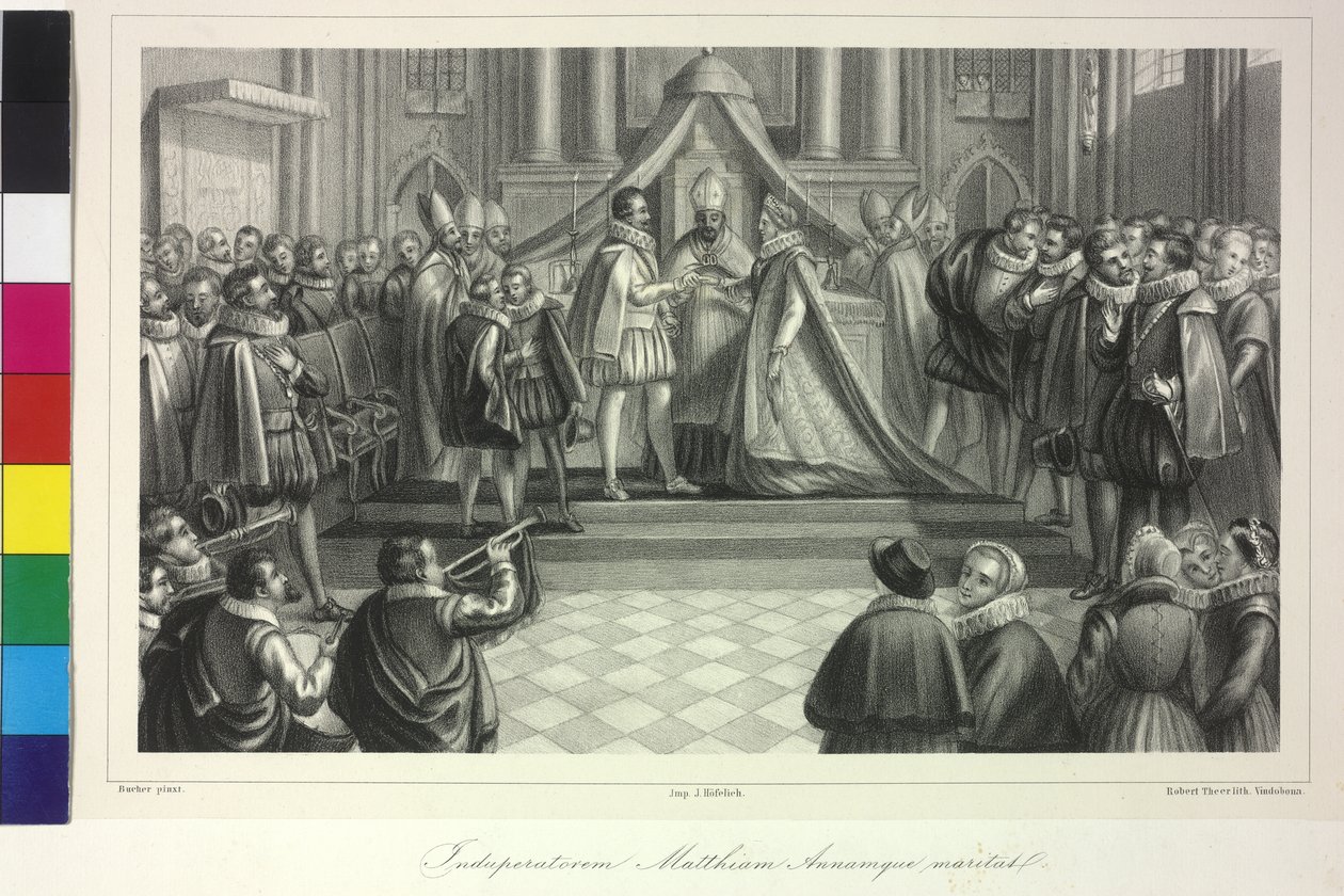 Boda del rey Mateo I con la archiduquesa Ana por el cardenal Francisco de Dietrichstein el 4 de diciembre de 1611 de Artist Unknown