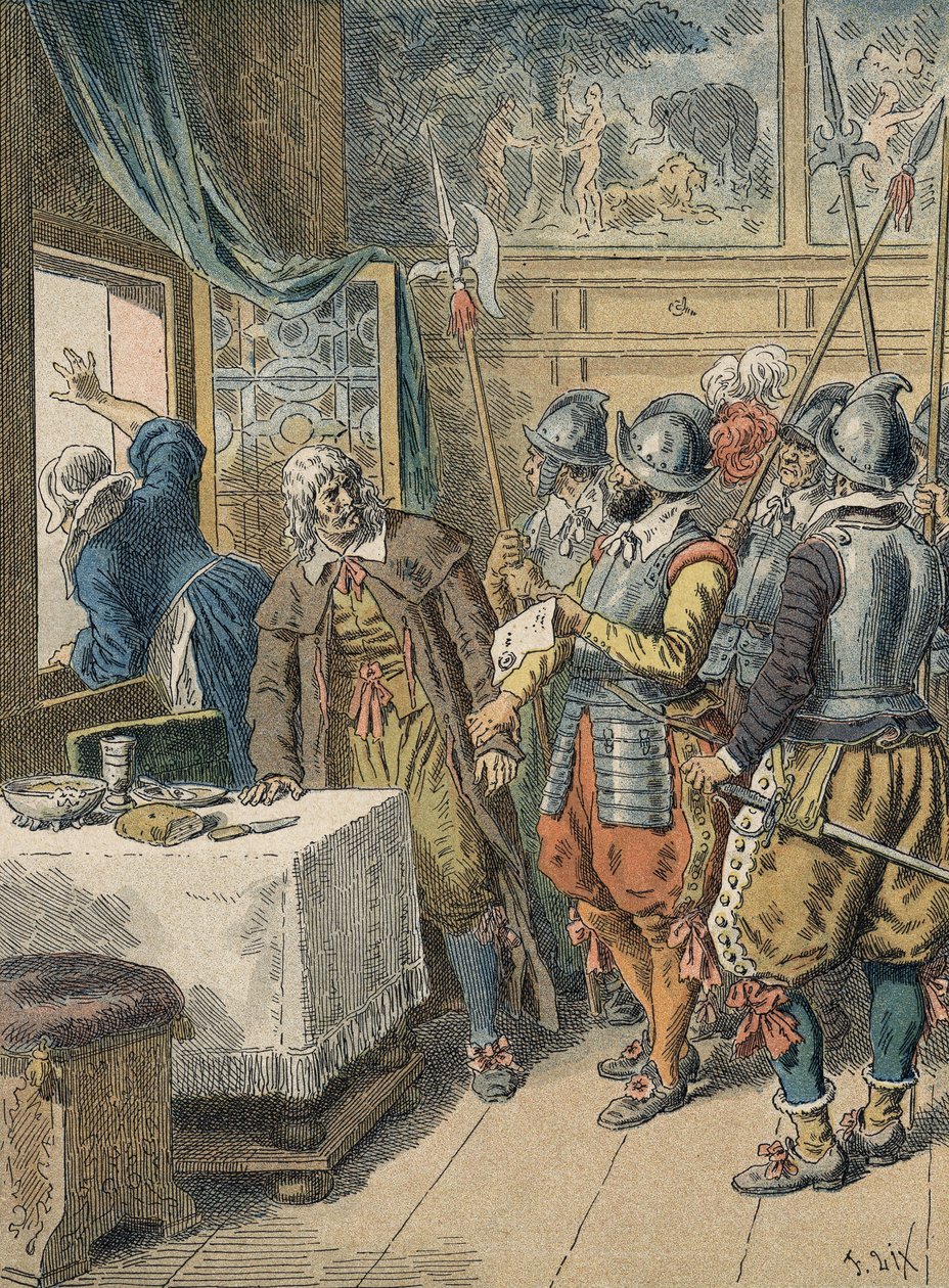 arresto de Pierre Broussel (1575 - 1654) en 1648 por orden de Ana de Austria, lo que provocó el relevo del pueblo (días de las barricadas) y la Fronda de Artist Unknown