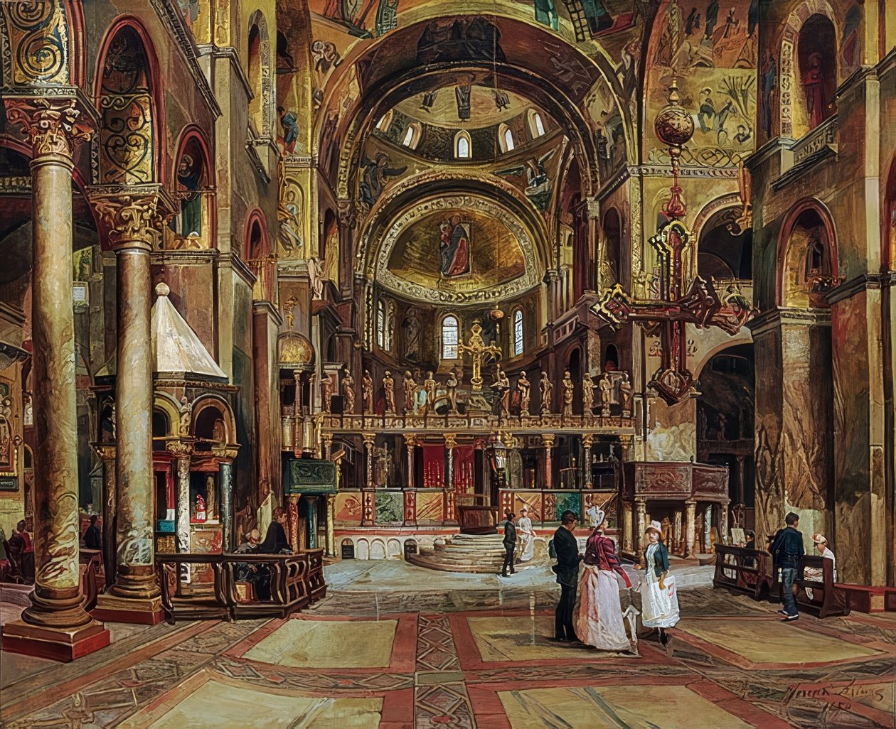 En el interior de la Basílica de San Marcos, Venecia. 1886 de Arturo Ferrari