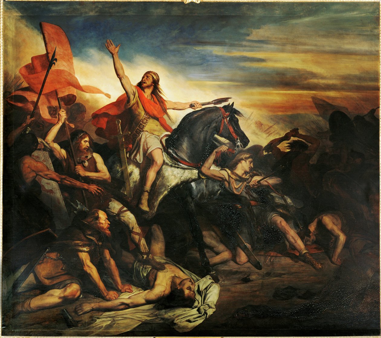 La batalla de Tolbiac entre los alamanes y los francos de Siegbert ... (pintura sobre lienzo) de Ary Scheffer