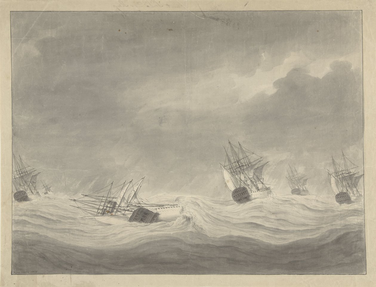 El hundimiento del barco La Unión bajo el capitán Graaf van Welderen en el Mar del Norte, el 19 de octubre de 1782 de Ary van Wanum