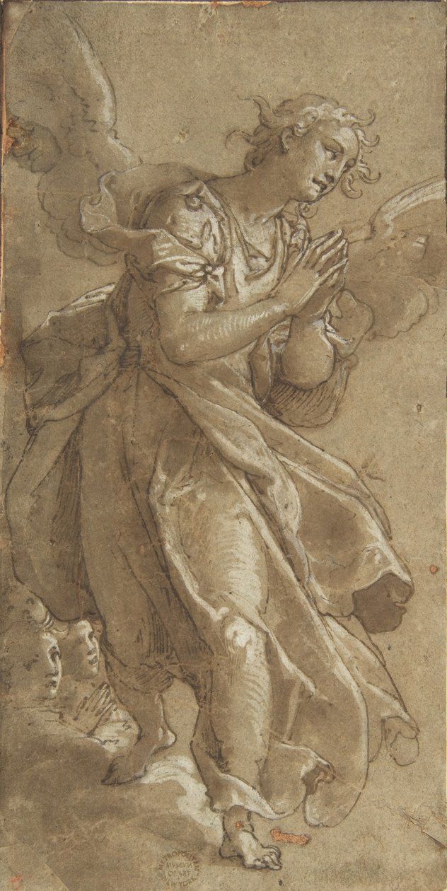 Un ángel de pie y dos querubines, ca. 1566 de Ascribed to Federico Zuccaro.