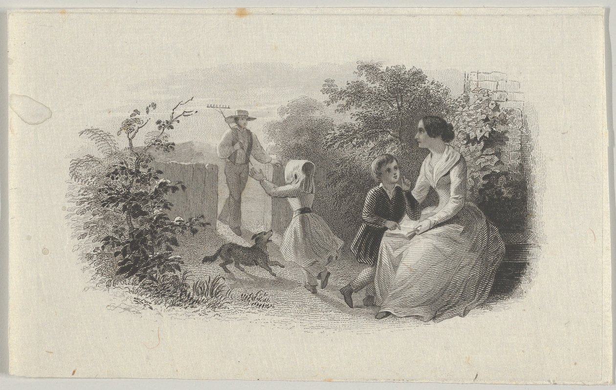 Viñeta de billete con una familia en un jardín, ca. 1824-37 de Asher Brown Durand.