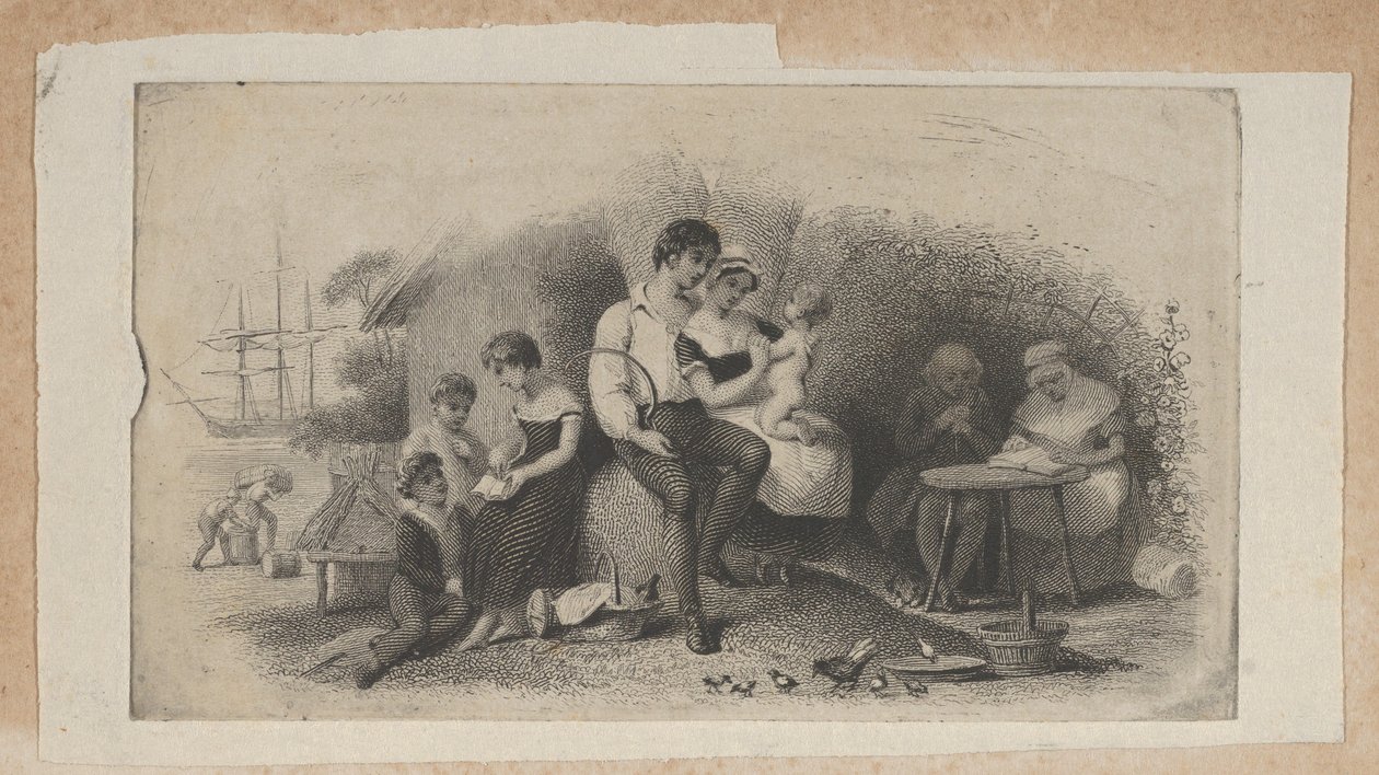 Viñeta de billete con figuras de diferentes edades, representando las etapas de la vida, ..., ca. 1824-37 de Asher Brown Durand.