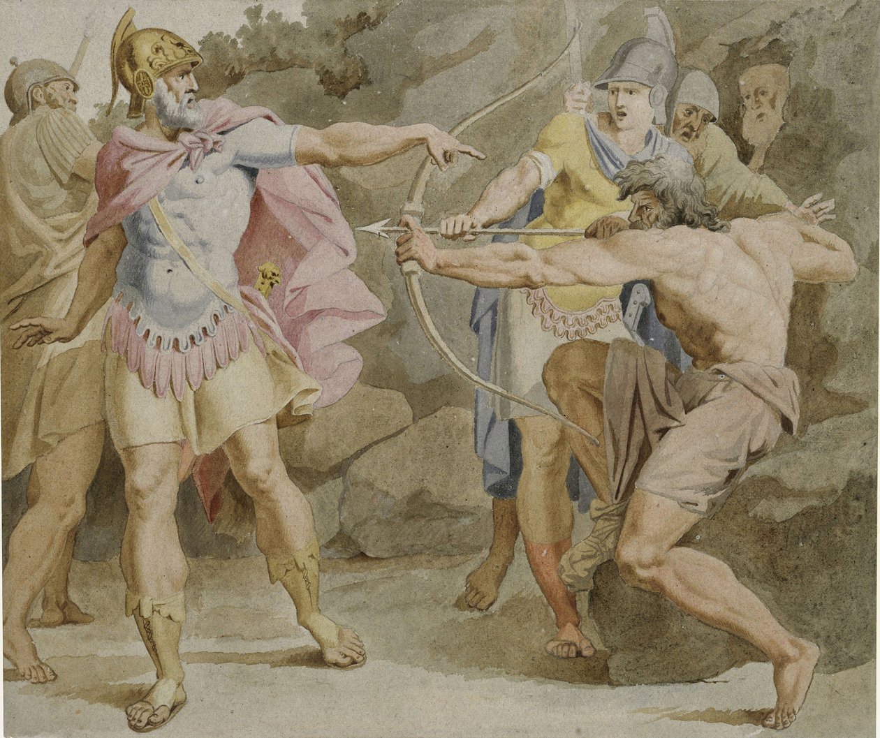 Filoctetes apuntando el arco de Hércules a Odiseo, 1790 de Asmus Jacob Carstens