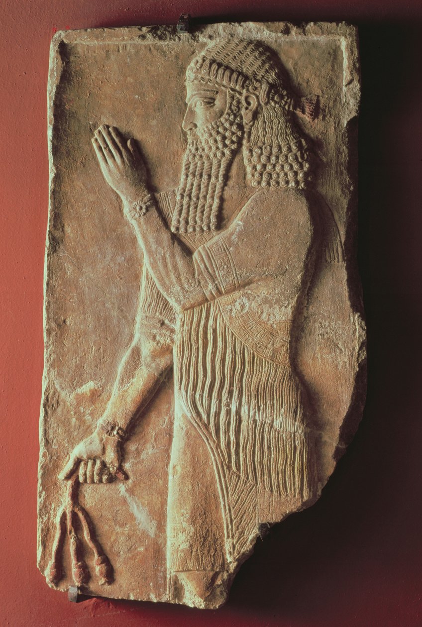 Sacerdote con una rama de granado, del Palacio del Rey Sargón II en Khorsabad, Irak, 722-705 a.C. de Assyrian