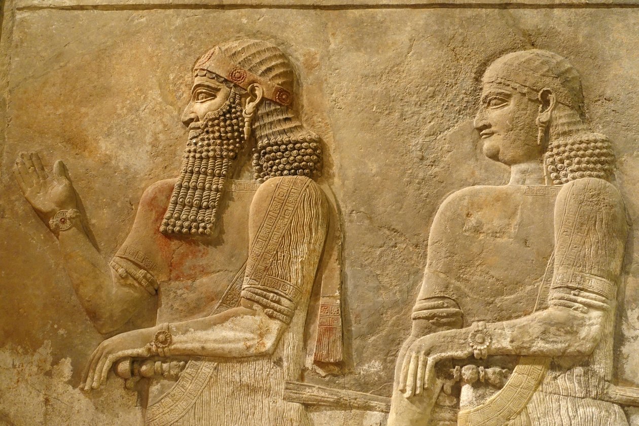 (detalle) de Sargón II y guardia, relieve del palacio del rey Sargón en Khorsabad, c.716-713 a.C. de Assyrian