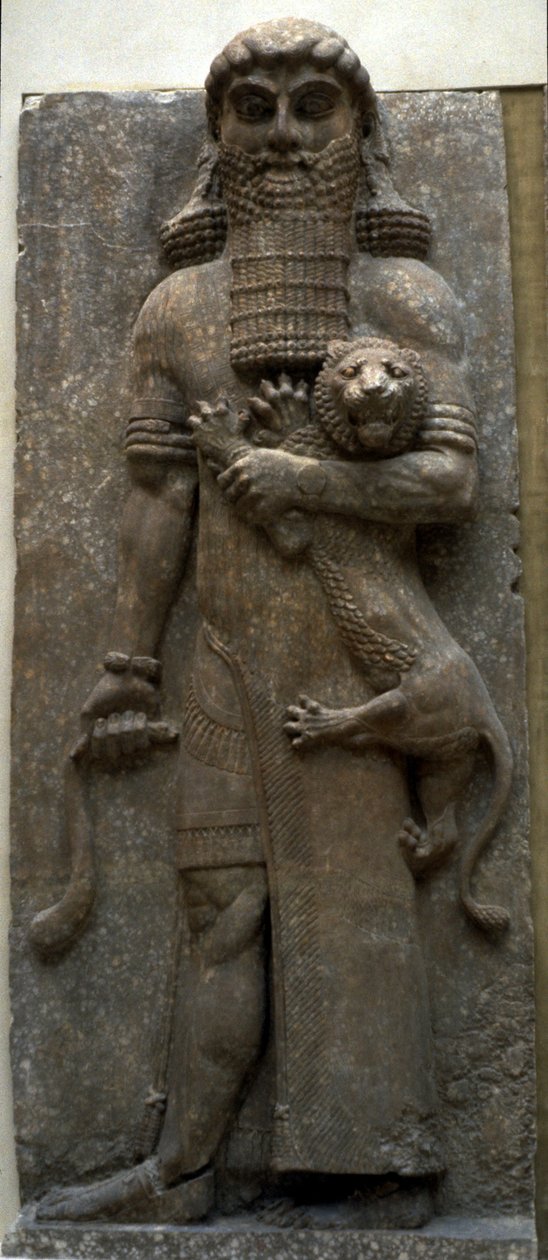 Héroe Gilgamesh dominando un león, 722-705 a.C. de Assyrian