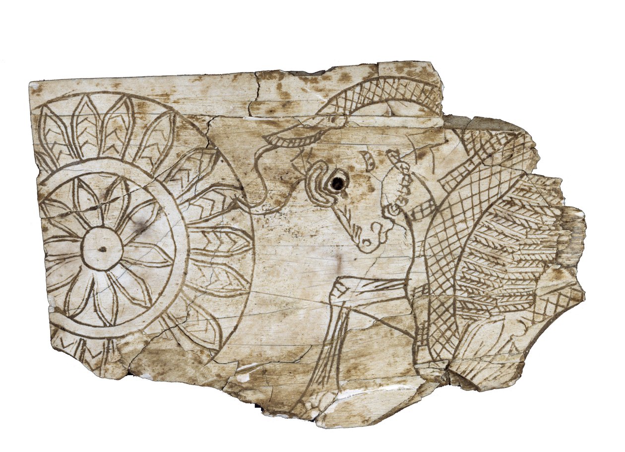 Fragmento de placa que representa un toro alado de Nimrud, Irak, siglo VIII a.C. de Assyrian School