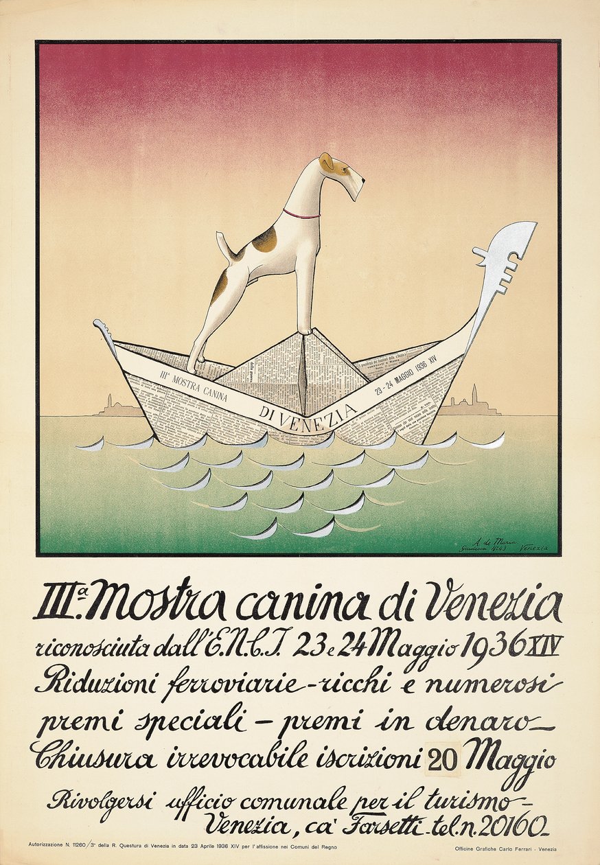Cartel que anuncia una exposición canina en Venecia de Astolfo De Maria