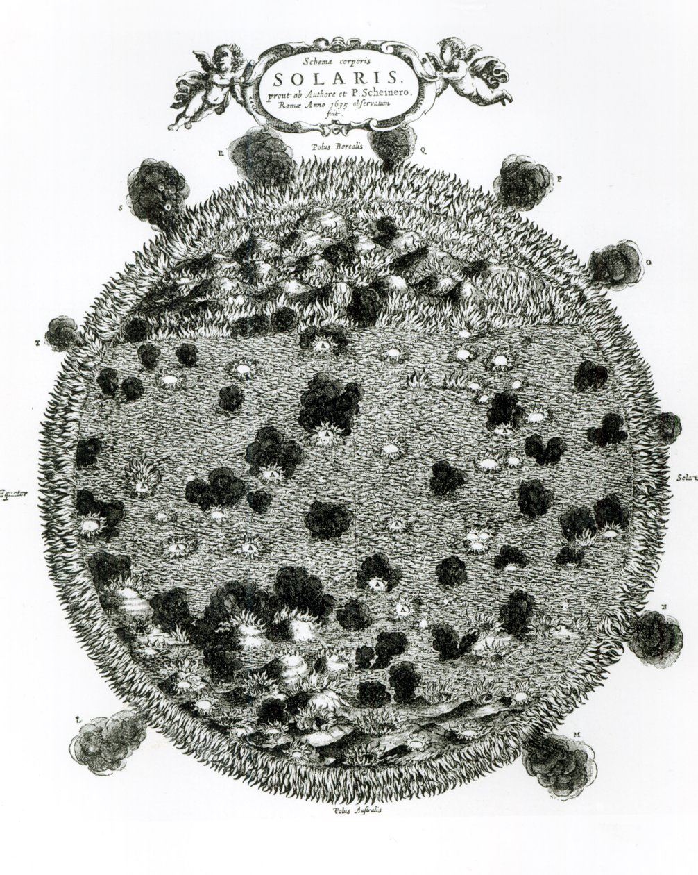 Superficie del Sol mostrando manchas solares, ilustración de 