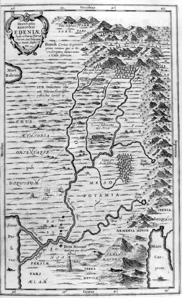 Mapa del Jardín del Edén, 1675 de Athanasius Kircher