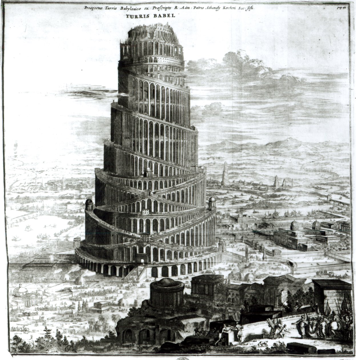 La Torre de Babel, 1679 (grabado) de Athanasius Kircher