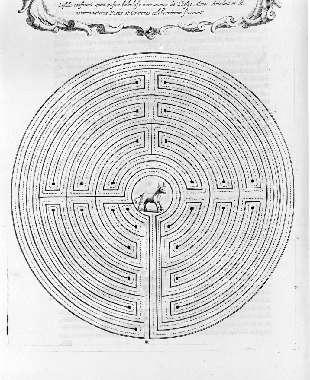 El laberinto de Cnossos diseñado por Dédalo - En el centro está el minotauro - “Turris Babel” de Athanase Kircher - Ámsterdam de Athanasius Kircher