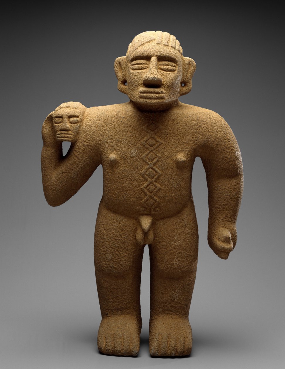 Guerrero de pie con cabeza de trofeo, Costa Rica, Período Tardío V - Período Temprano VI, 700-1000 de Atlantic Watershed Culture Atlantic Watershed Culture