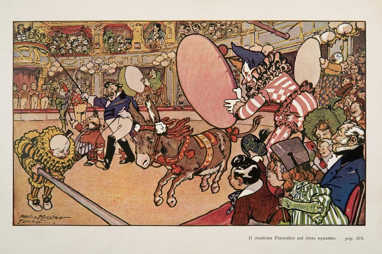 El circo y el burro Pinocho, Ilustración de Pinocho de Attilio Mussino
