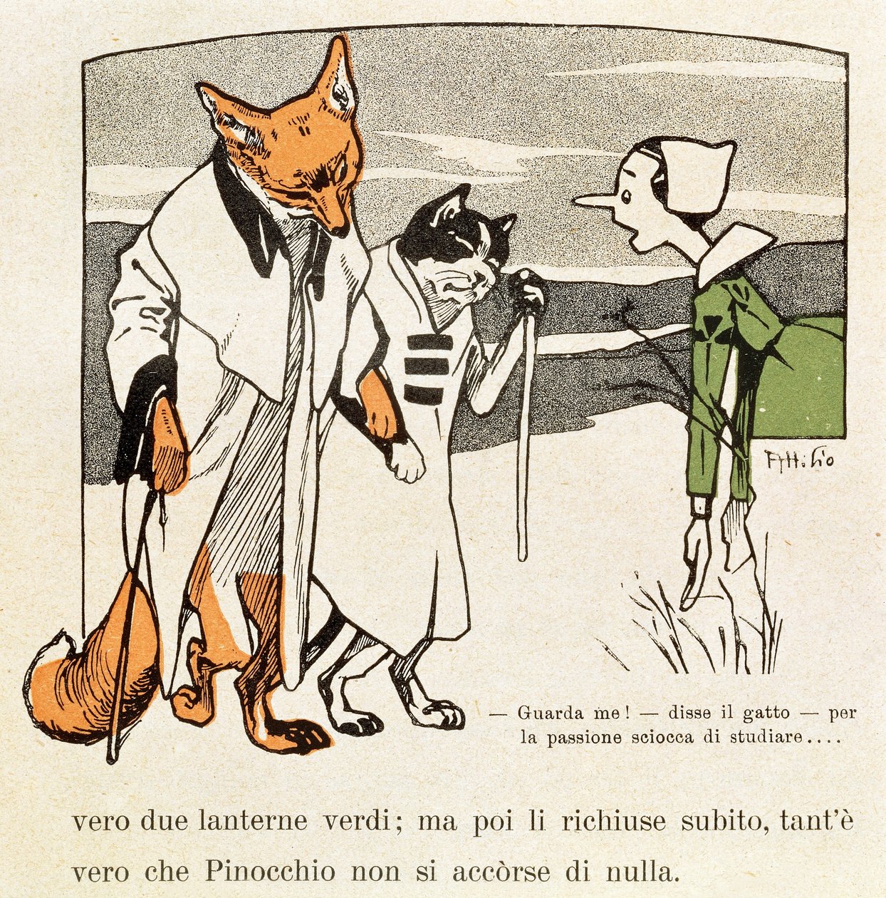 Pinocho y el gato y el zorro de Attilio Mussino