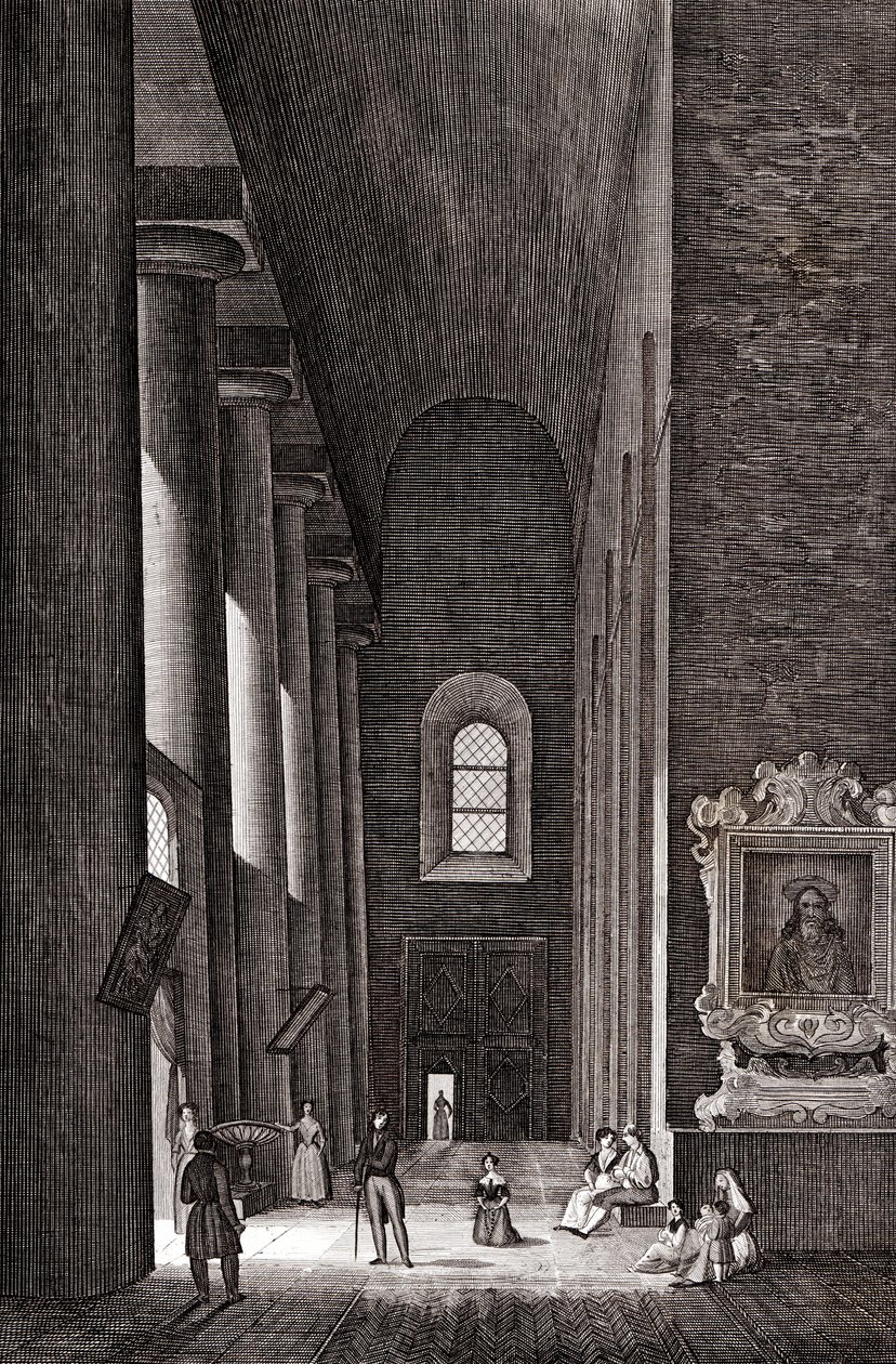Nave lateral de la Catedral de Nativita di Maria Santissima en Siracusa, Sicilia, Italia, grabado en cobre, aproximadamente 19x29 cm de Attilio Zuccagni Orlandini