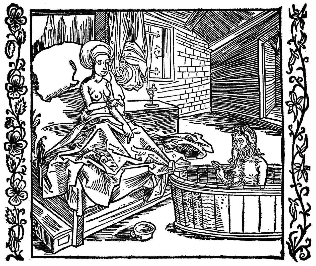 La mujer y el ermitaño bañándose. de attributed to Albrecht Dürer