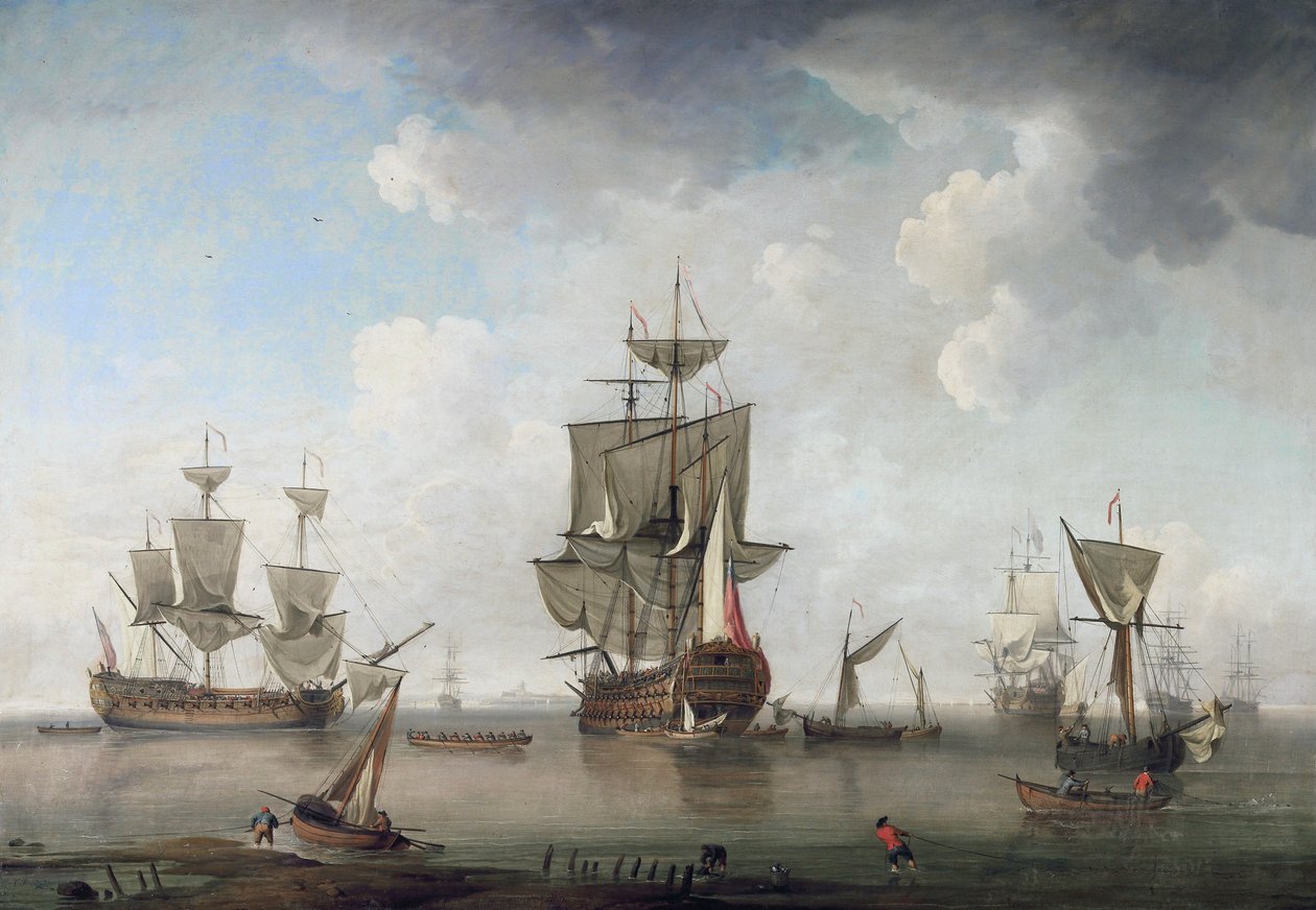 Hombres de guerra en el puerto de attributed to Charles Brooking