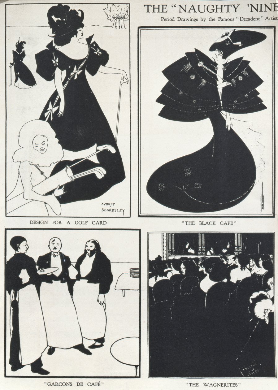 Los años noventa traviesos, dibujos de época por el famoso artista decadente de Aubrey Beardsley