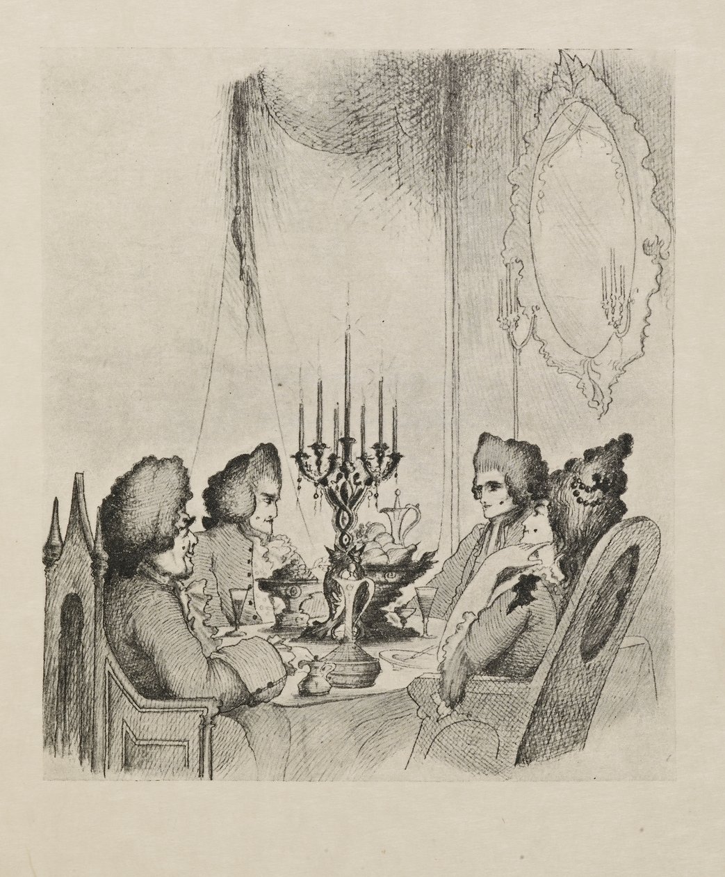 Una escena de "Madame Lescaut" de un libro de cincuenta dibujos de Aubrey Beardsley