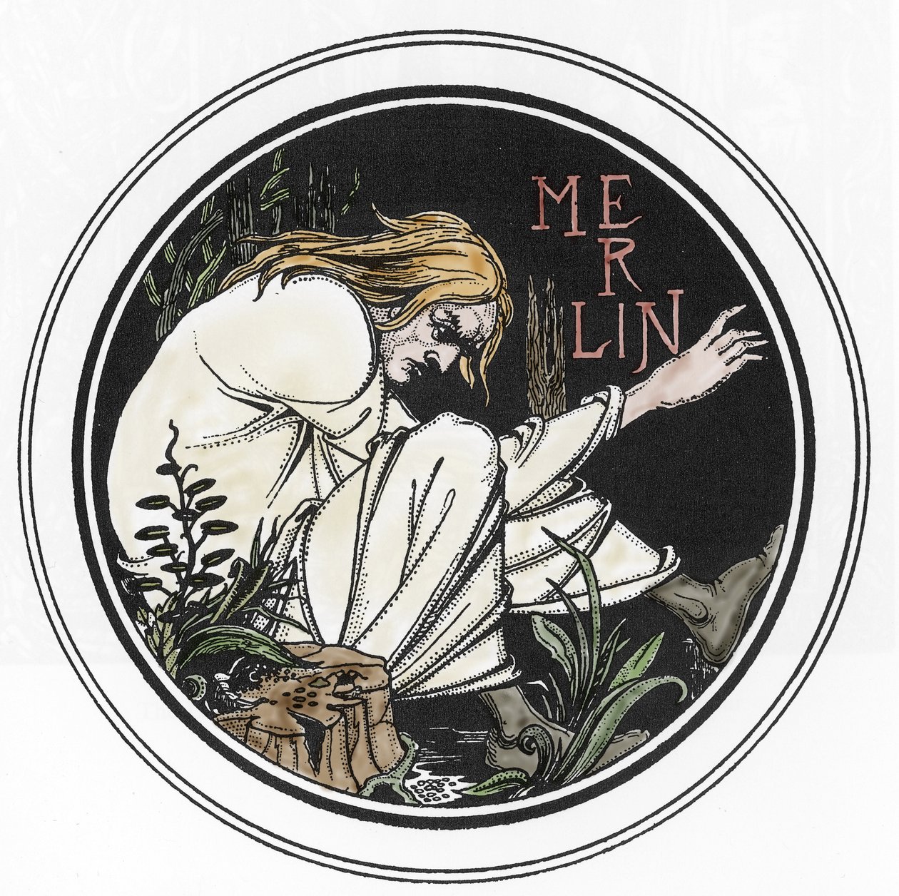 Leyenda Artúrica: “Merlín el Encantador” Grabado en “La Muerte de Arturo” de Sir Thomas Malory, edición ilustrada por Aubrey Beardsley (1872-1898) 1893-1894 de Aubrey Beardsley