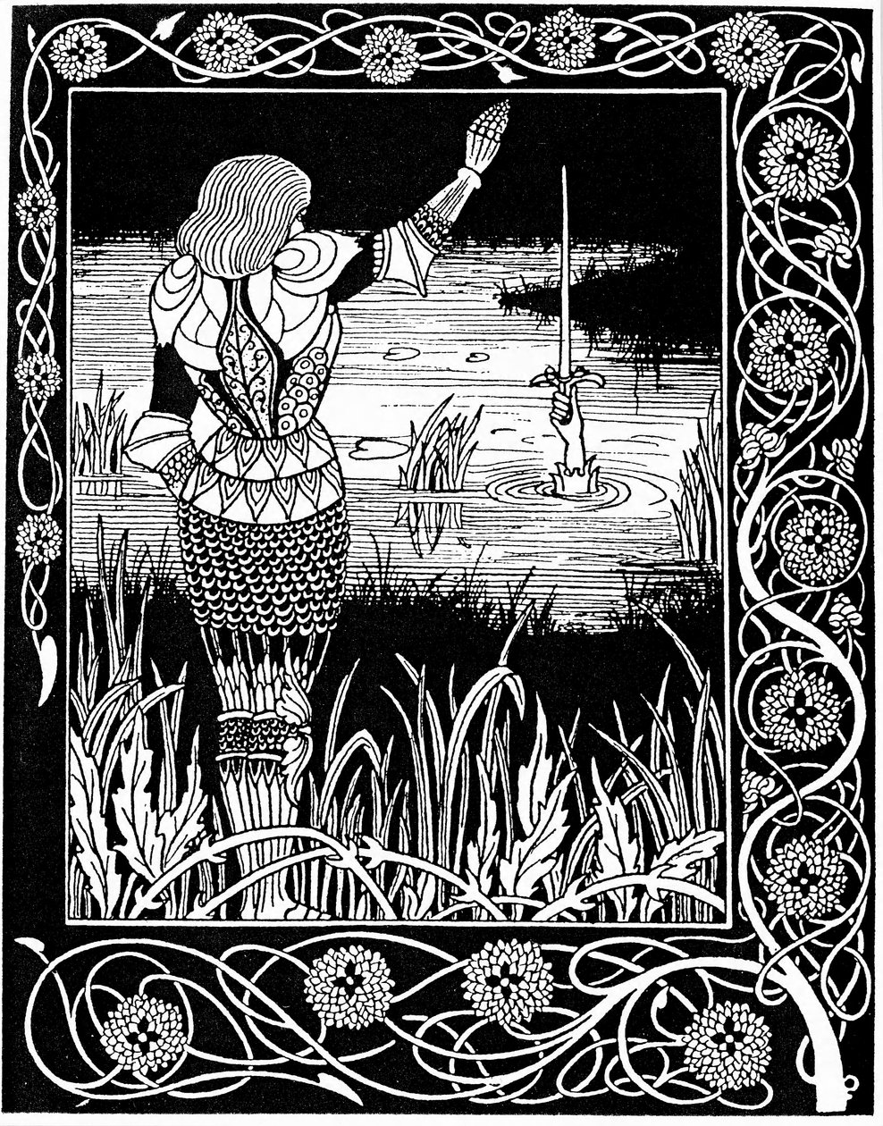 Excalibur siendo reclamado por la Dama del Lago, 1893 de Aubrey Beardsley