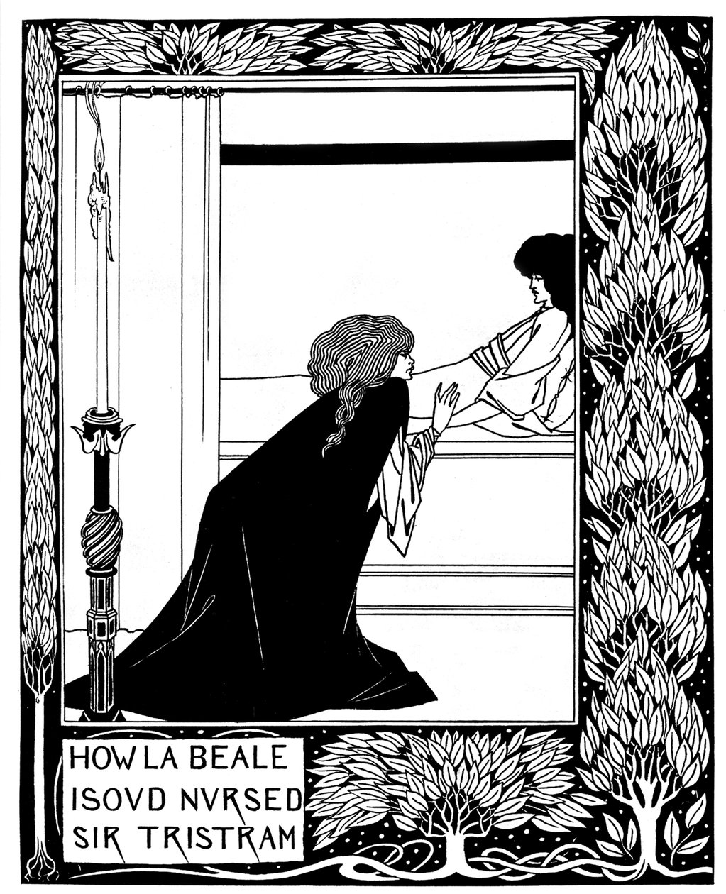 Cómo La Beale Isoud cuidó a Sir Tristram. Ilustración del libro Le Morte d