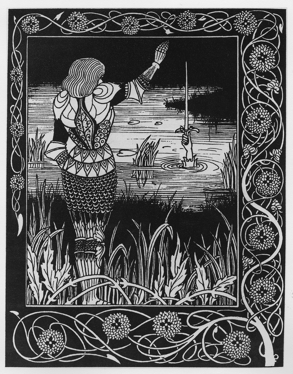 Cómo Sir Bedivere lanzó la espada Excalibur al agua, una ilustración de 