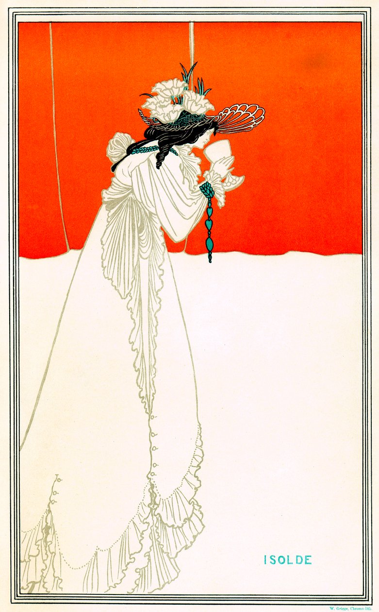 Isolda bebiendo el filtro de amor por Aubrey Beardsley (1872-1898) después de la ópera de Richard Wagner Tristán e Isolda - leyenda celta artúrica - Art Nouveau - cromolitografía W. Griggs, The de Aubrey Beardsley