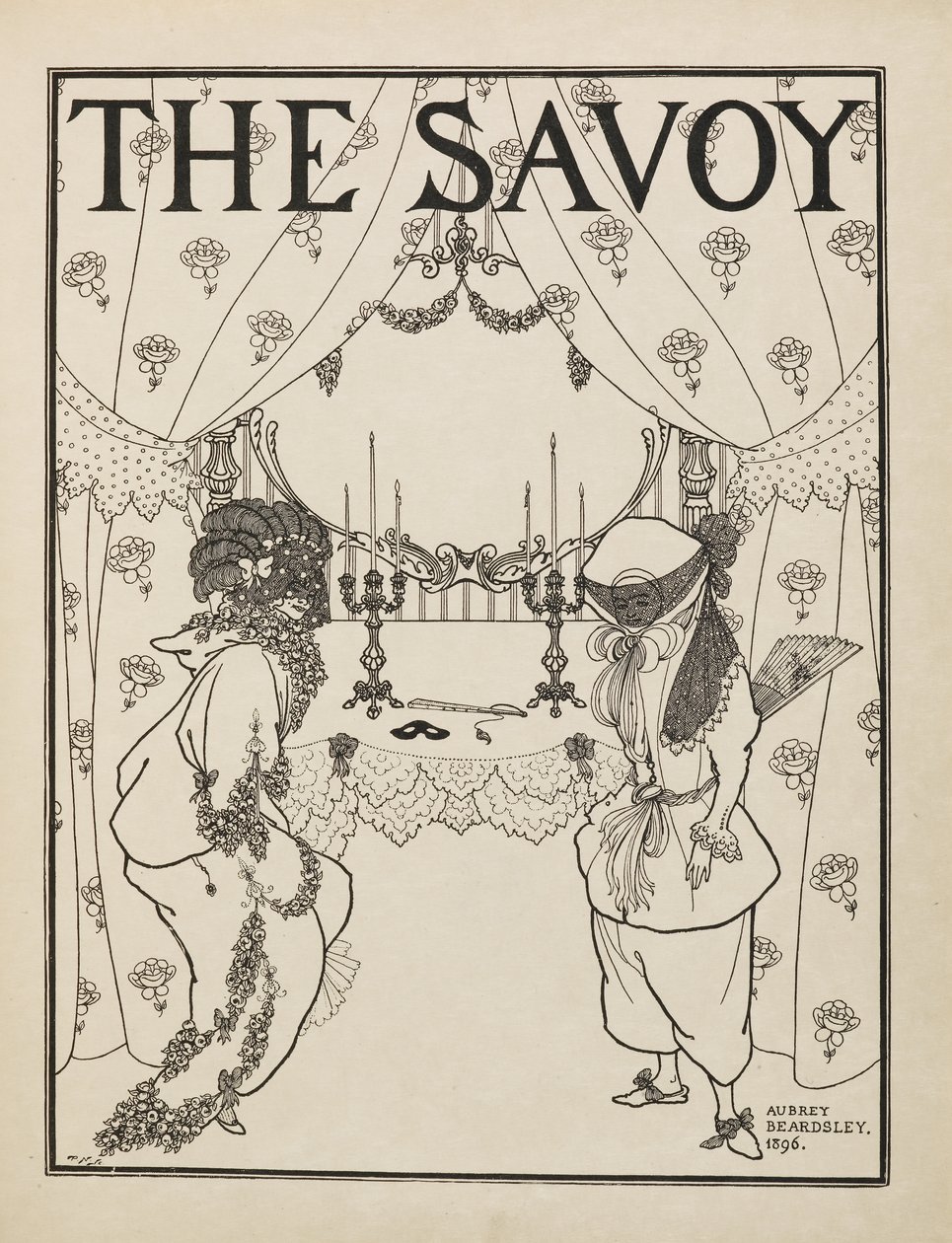 Portada del número 1 de "The Savoy" de un libro de cincuenta dibujos de Aubrey Beardsley