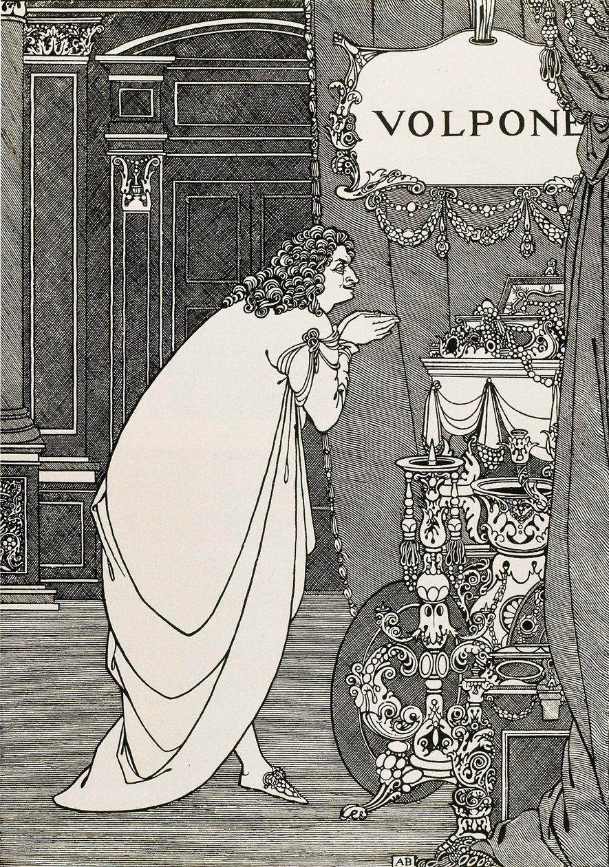 Portada de Volpone o el zorro (1609) escrito por Ben Johnson de Aubrey Beardsley