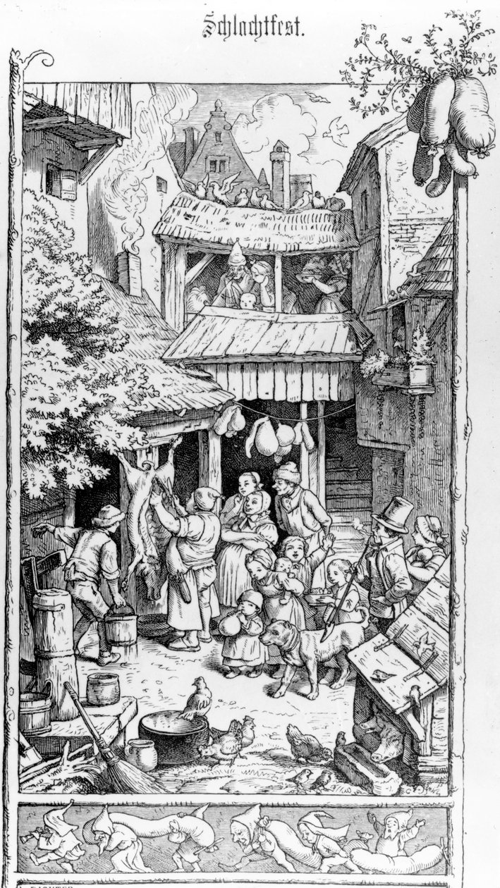 Fiesta Alemana de la Matanza, grabado por Adrian Ludwig Richter, 1861 de August Gaber