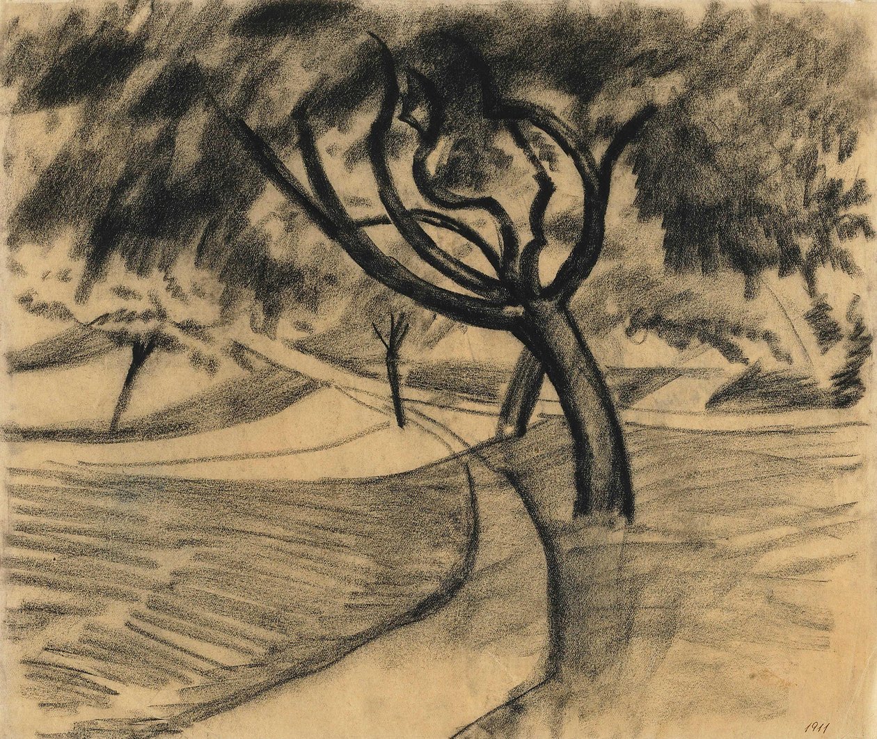 Árbol y campos de August Macke