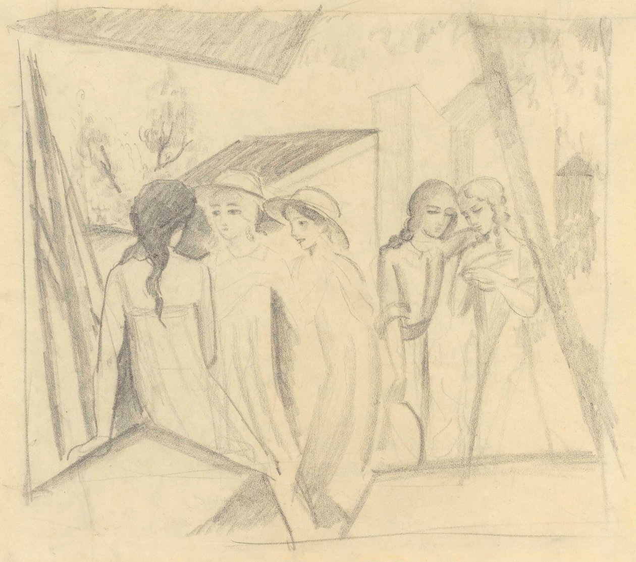 Cinco chicas en el balcón de August Macke