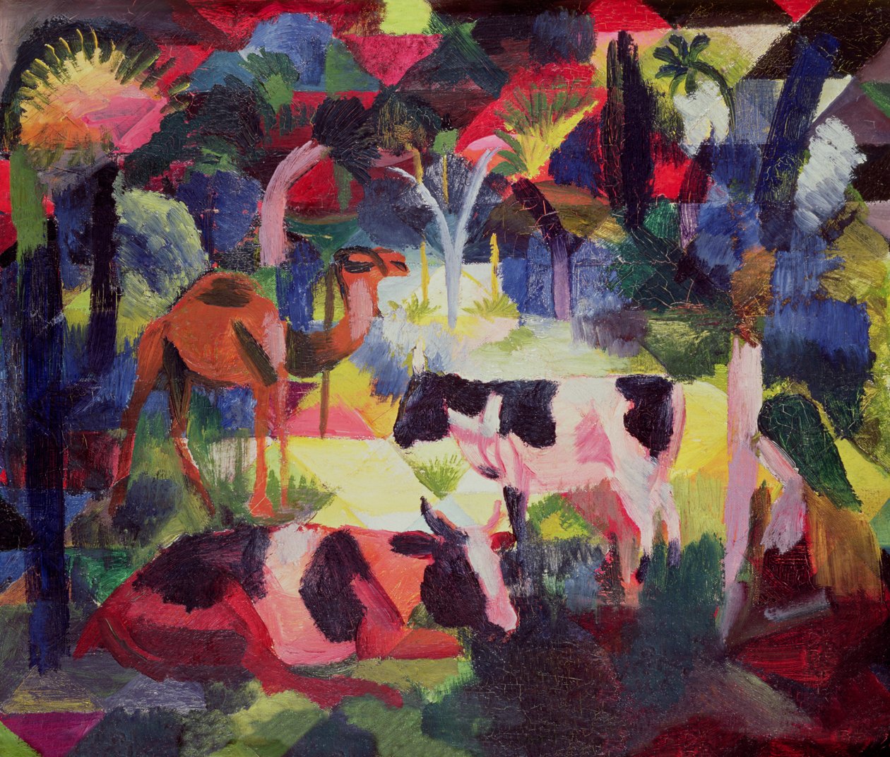 Paisaje con vacas y un camello de August Macke