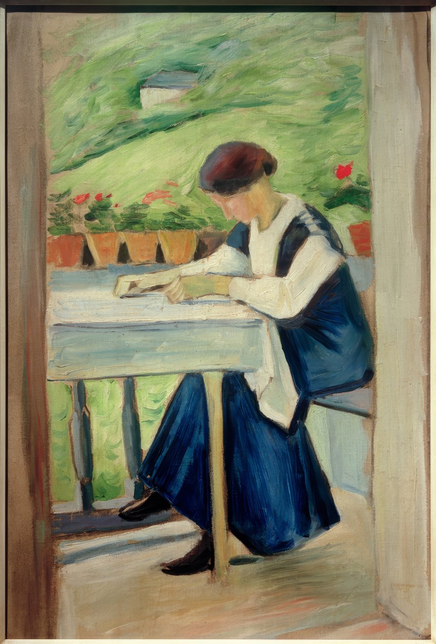 Niña en el balcón II (con vestido azul) de August Macke