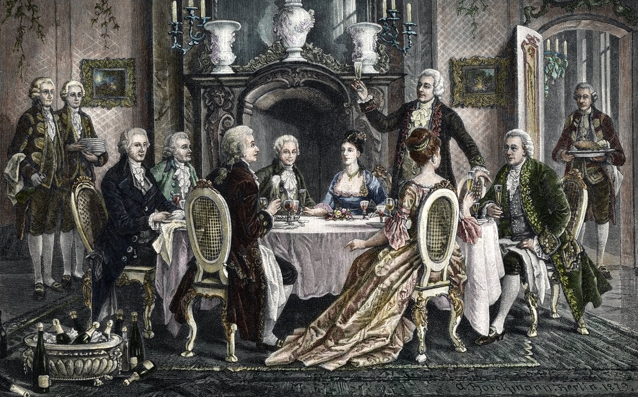 Cena en casa de Emanuel Schikaneder para Wolfgang Amadeus Mozart de August (after) Borckmann