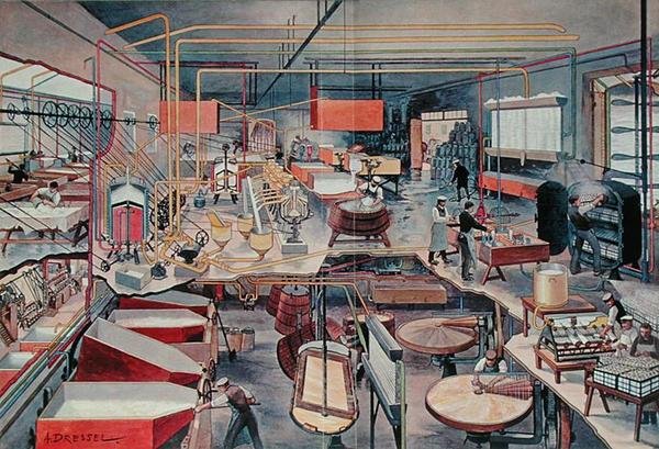 Interior de una lechería urbana moderna, ilustración de 
