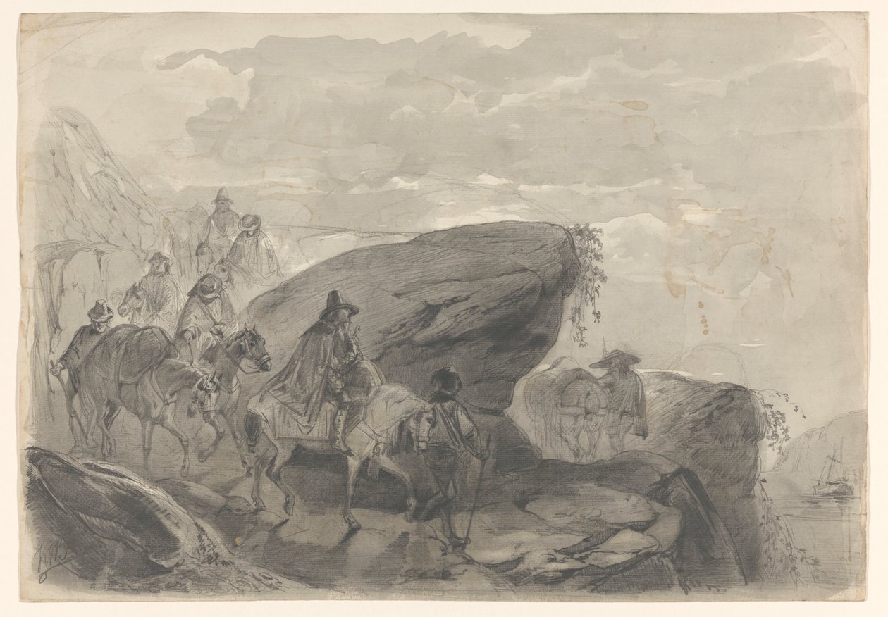 Paisaje con una procesión de viajeros de August Allebe