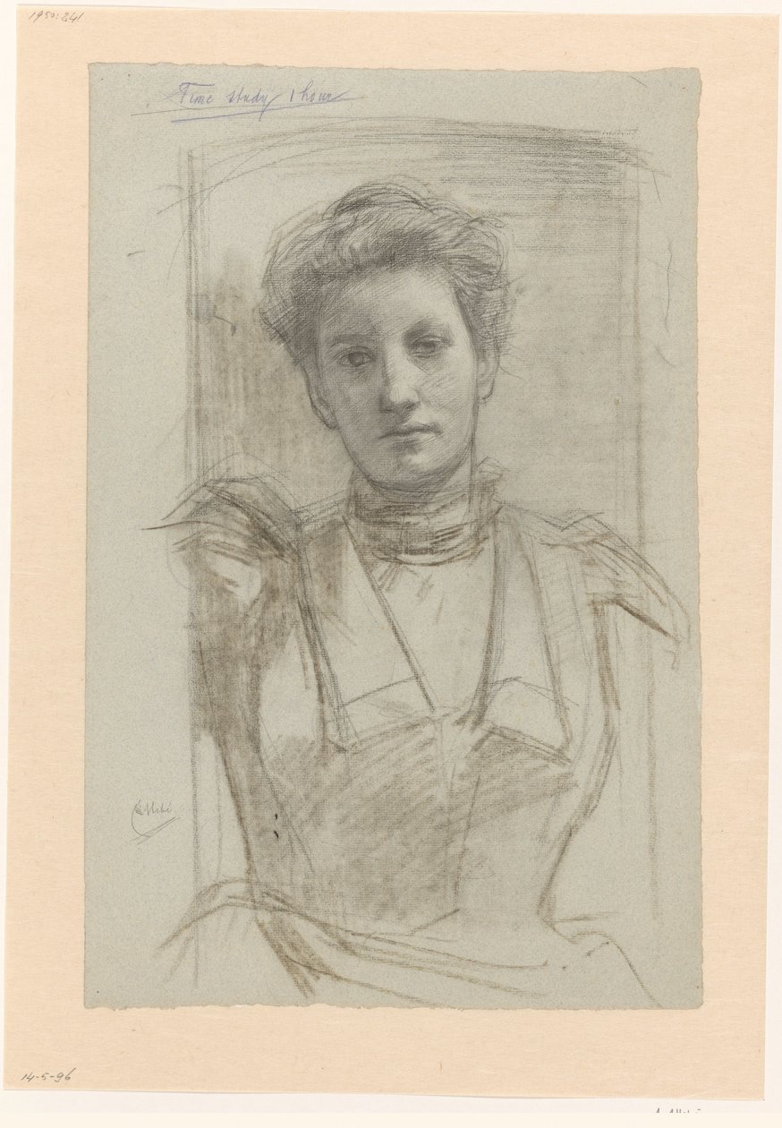 Retrato de una mujer, medio en la cara de August Allebe