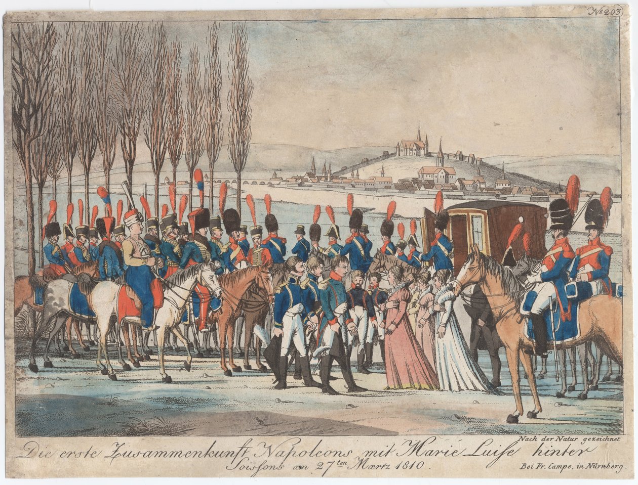 Napoleón presentando a la emperatriz Marie-Luise a su familia fuera del pabellón cerca de Soissons de August Friedrich Andreas Campe