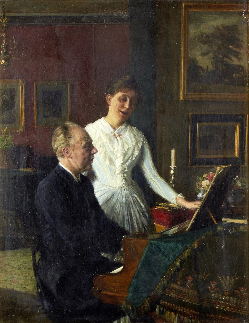 El actor Peter Jerndorff y su esposa Amalie al piano de August Jerndorff