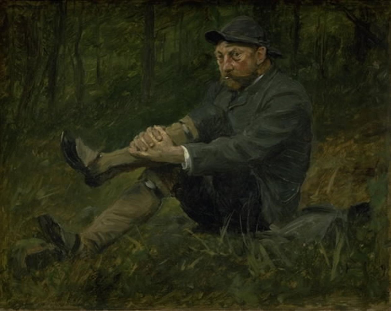 El arquitecto Thorvald Bindesbøll en un bosque de abetos en Kullen de August Jerndorff