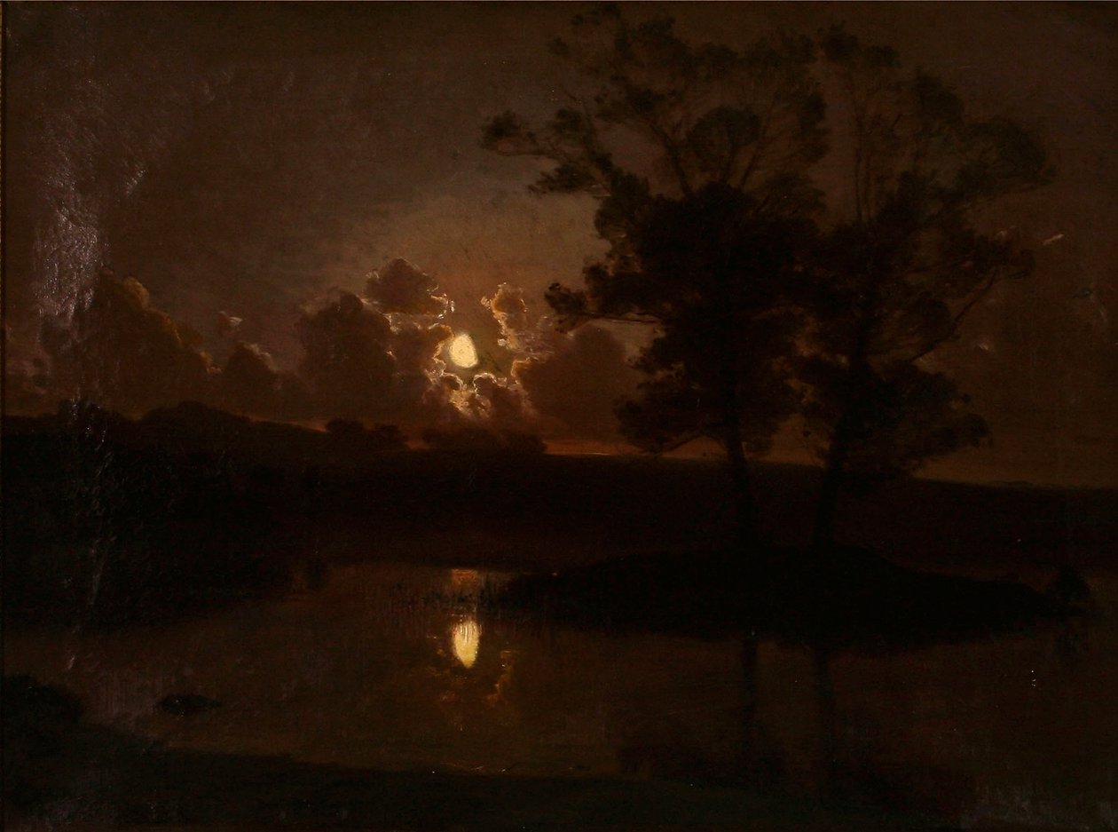 Danés: Atardecer de otoño en Hjortekæret, Parque de los Ciervos de Jægersborg, Luz de luna de August Jerndorff