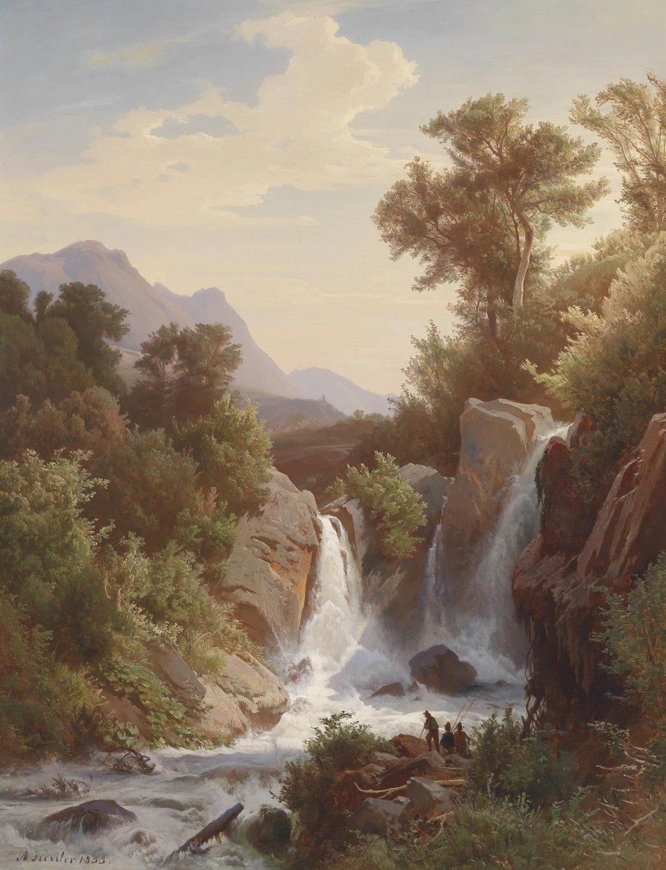 Pescador en la cascada de August Kessler