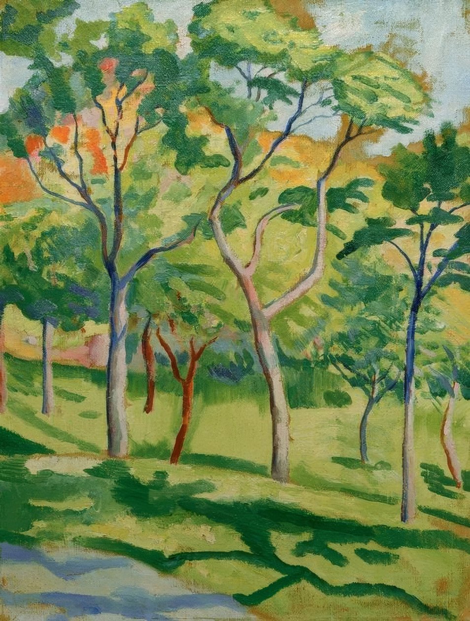 Árboles en el prado de August Macke