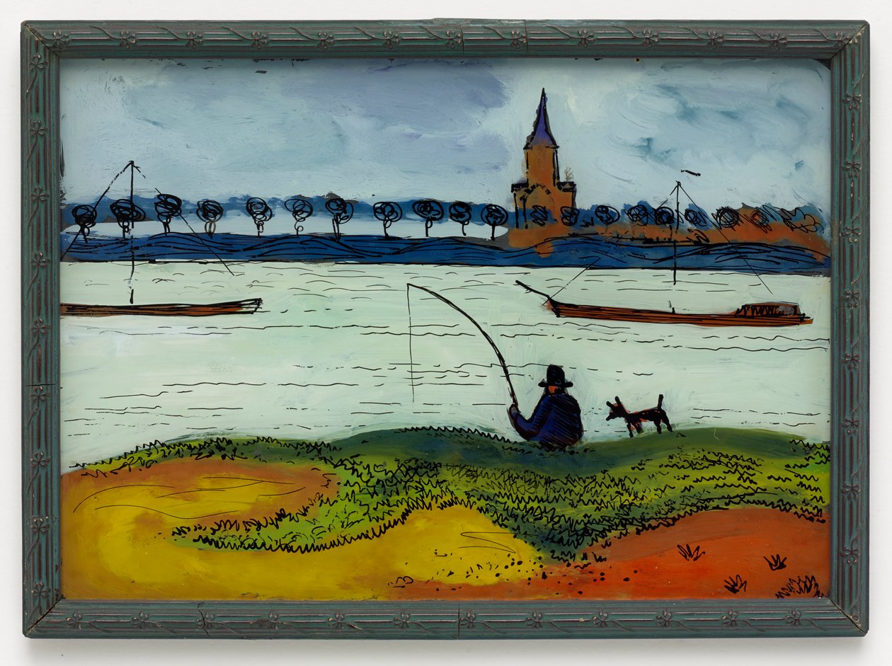 Paisaje fluvial con pescador de August Macke